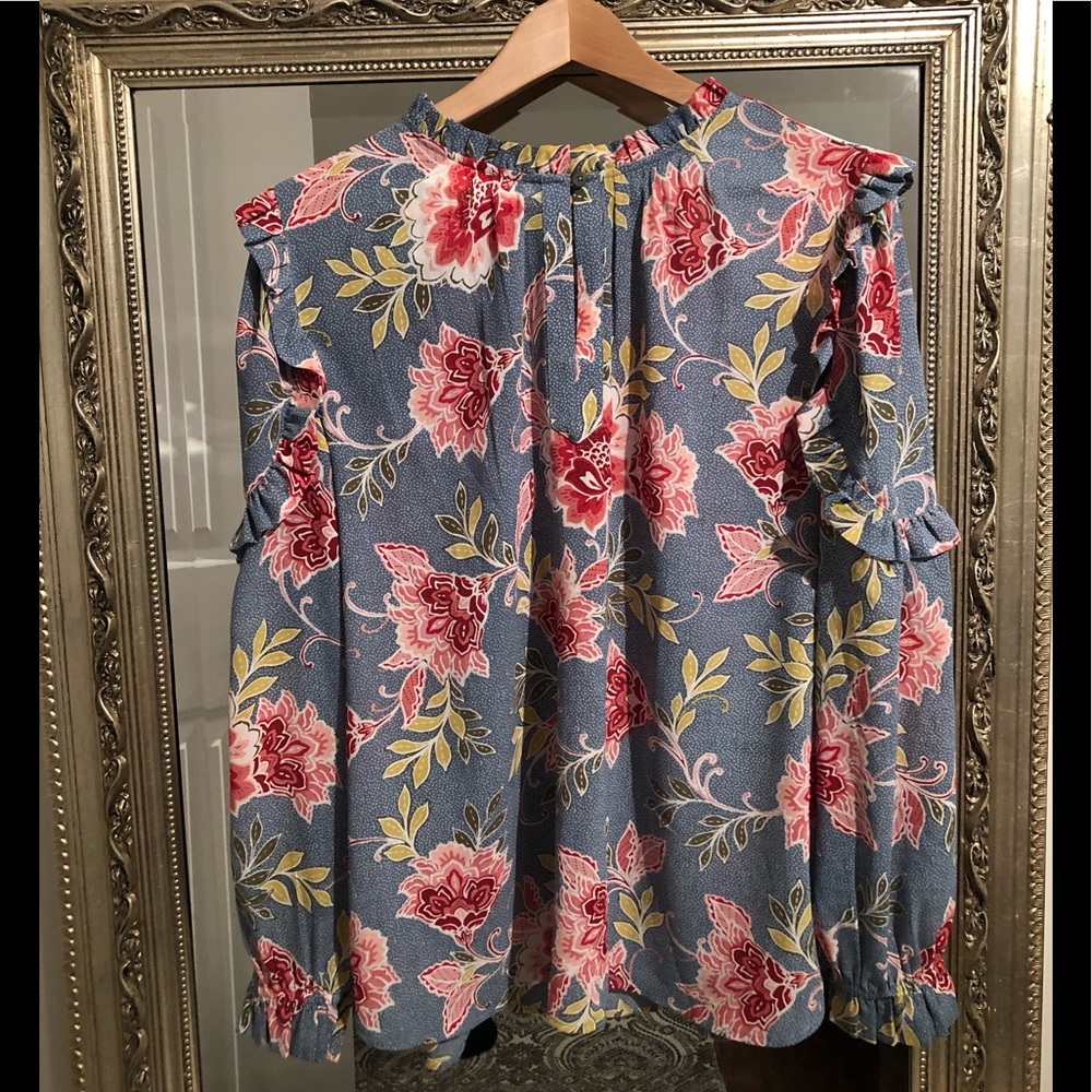 LOFT Floral Ruffle Blouse - Blue and Red